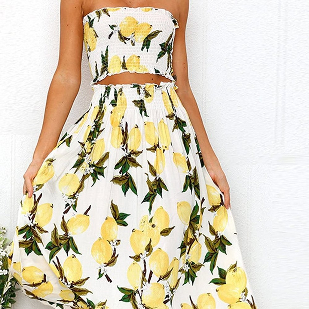 Amazon Lemon Cropped Bandeau & Midi Skirt Set - Size S